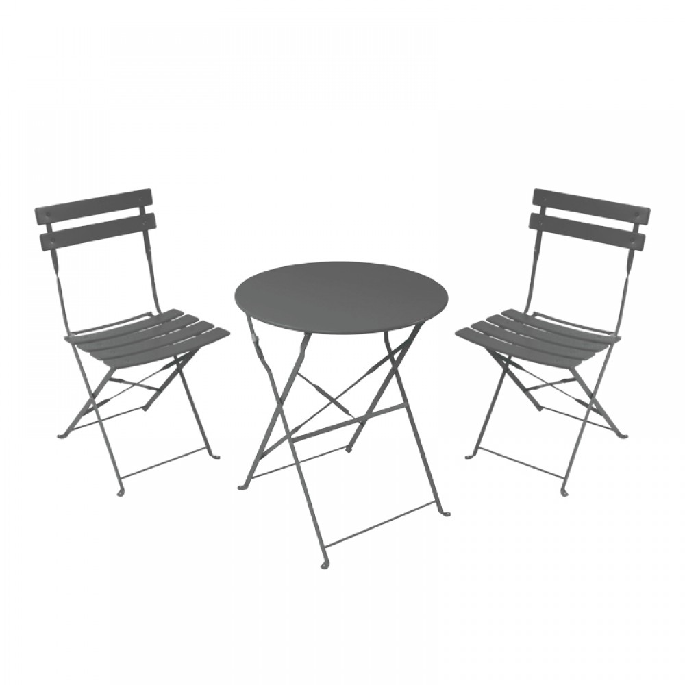 Τραπεζαρία Bistro pakoworld σετ 3τεμ μεταλλική αναδιπλούμενη σε ανθρακί απόχρωση Φ60x71εκ