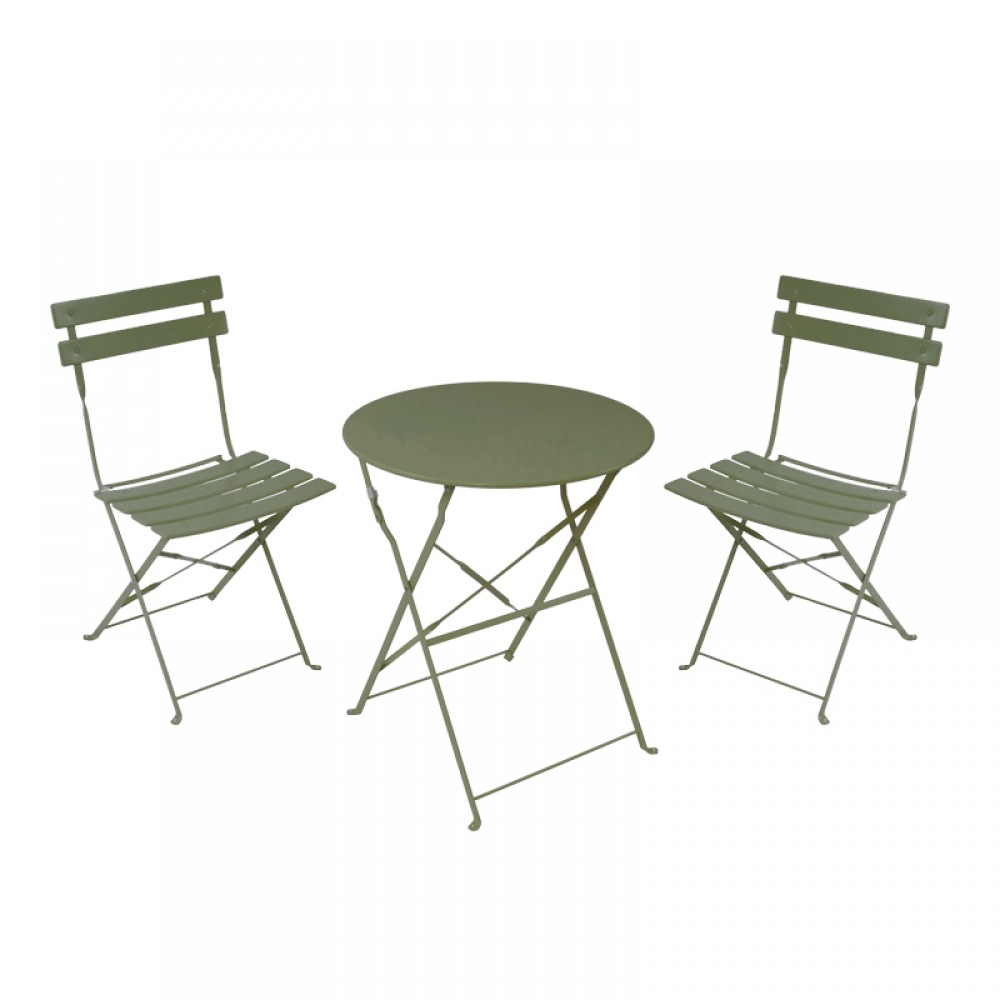 Τραπεζαρία Bistro pakoworld σετ 3τεμ μεταλλική αναδιπλούμενη σε λαδί απόχρωση Φ60x71εκ