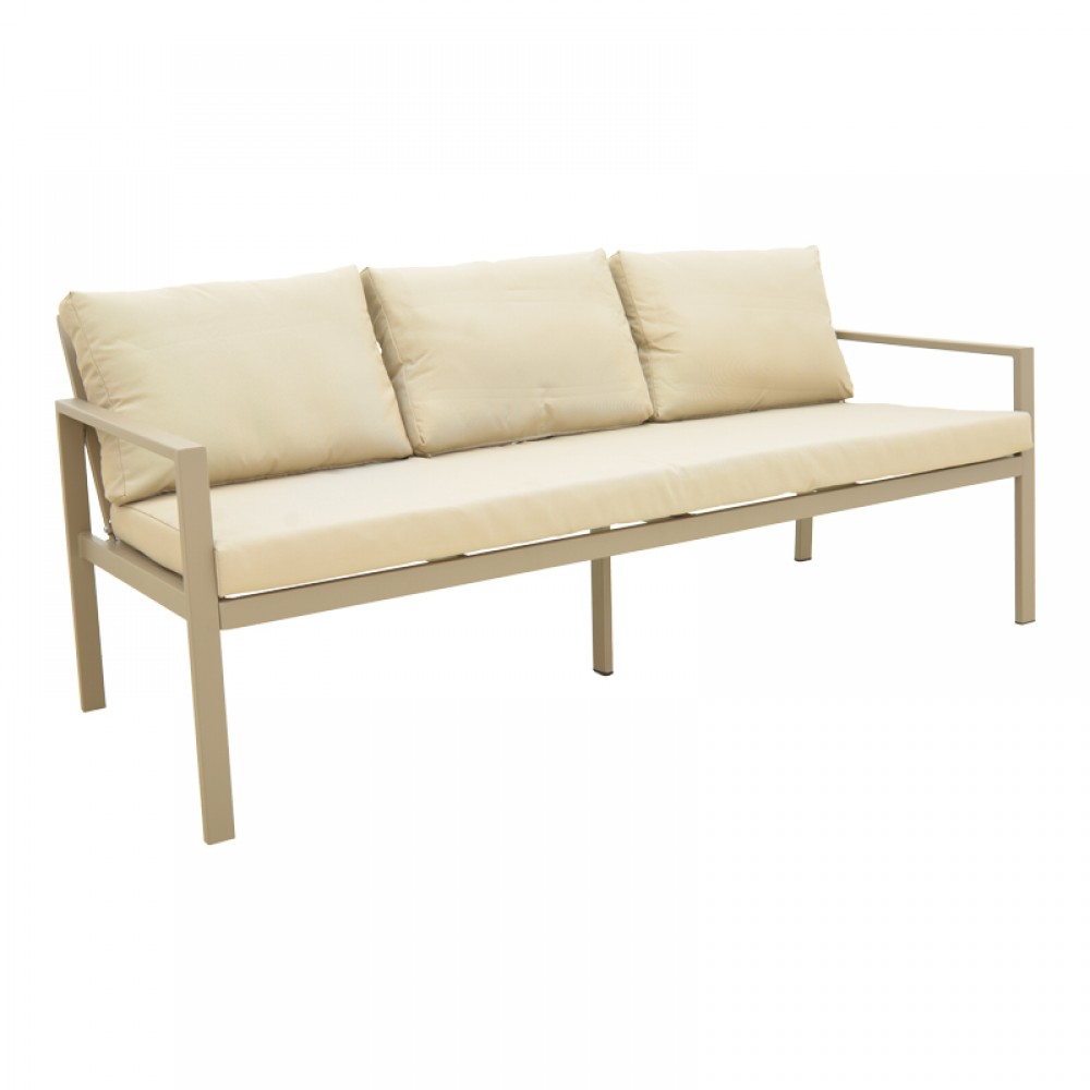 Σαλόνι Gardenly Ι pakoworld σετ 4τμχ αλουμίνιο σε απόχρωση cappuccino με γκρι-μπεζ μαξιλάρια