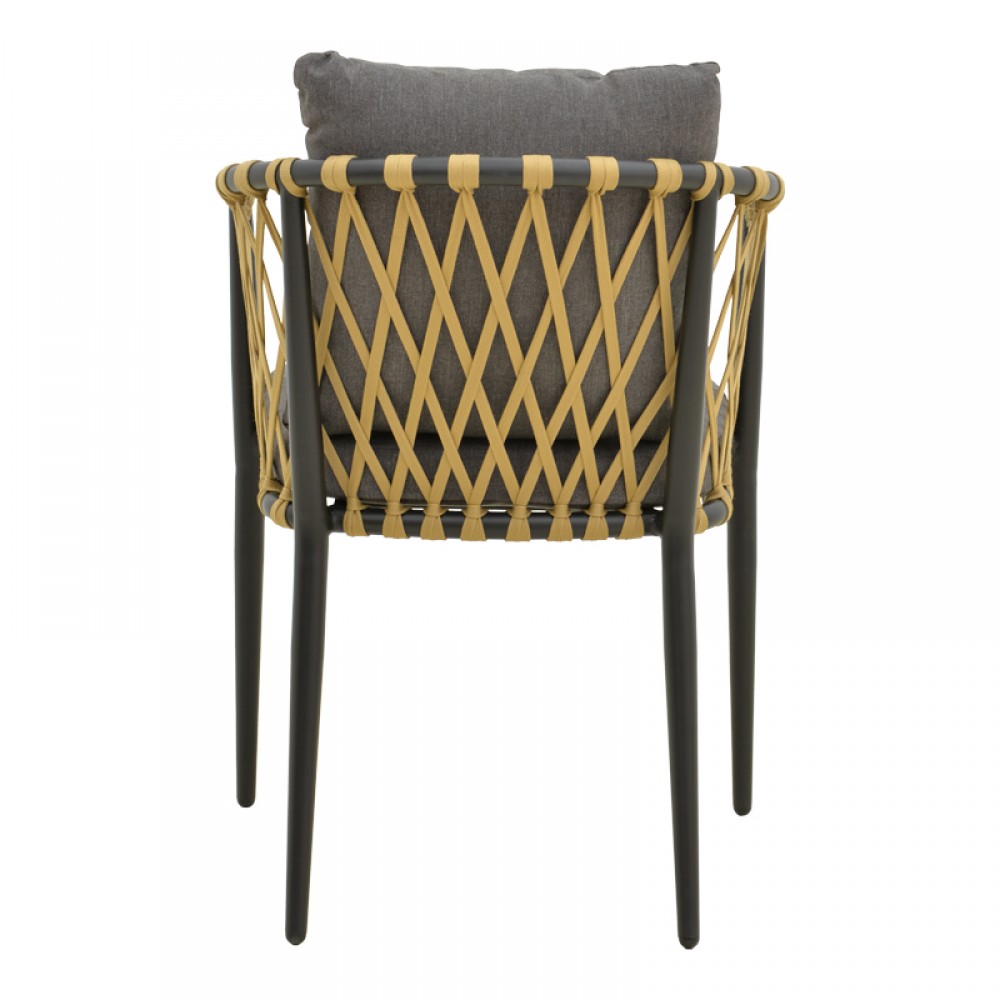 Πολυθρόνα Peluxe pakoworld αλουμίνιο ανθρακί-pe σχοινί φυσικό-μαξιλάρια γκρι 54x62x84εκ