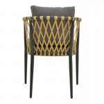 Πολυθρόνα Peluxe pakoworld αλουμίνιο ανθρακί-pe σχοινί φυσικό-μαξιλάρια γκρι 54x62x84εκ