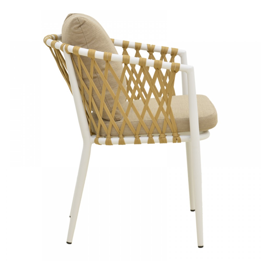 Πολυθρόνα Peluxe pakoworld αλουμίνιο λευκό-pe σχοινί φυσικό-μαξιλάρια μπεζ 54x62x75,5εκ