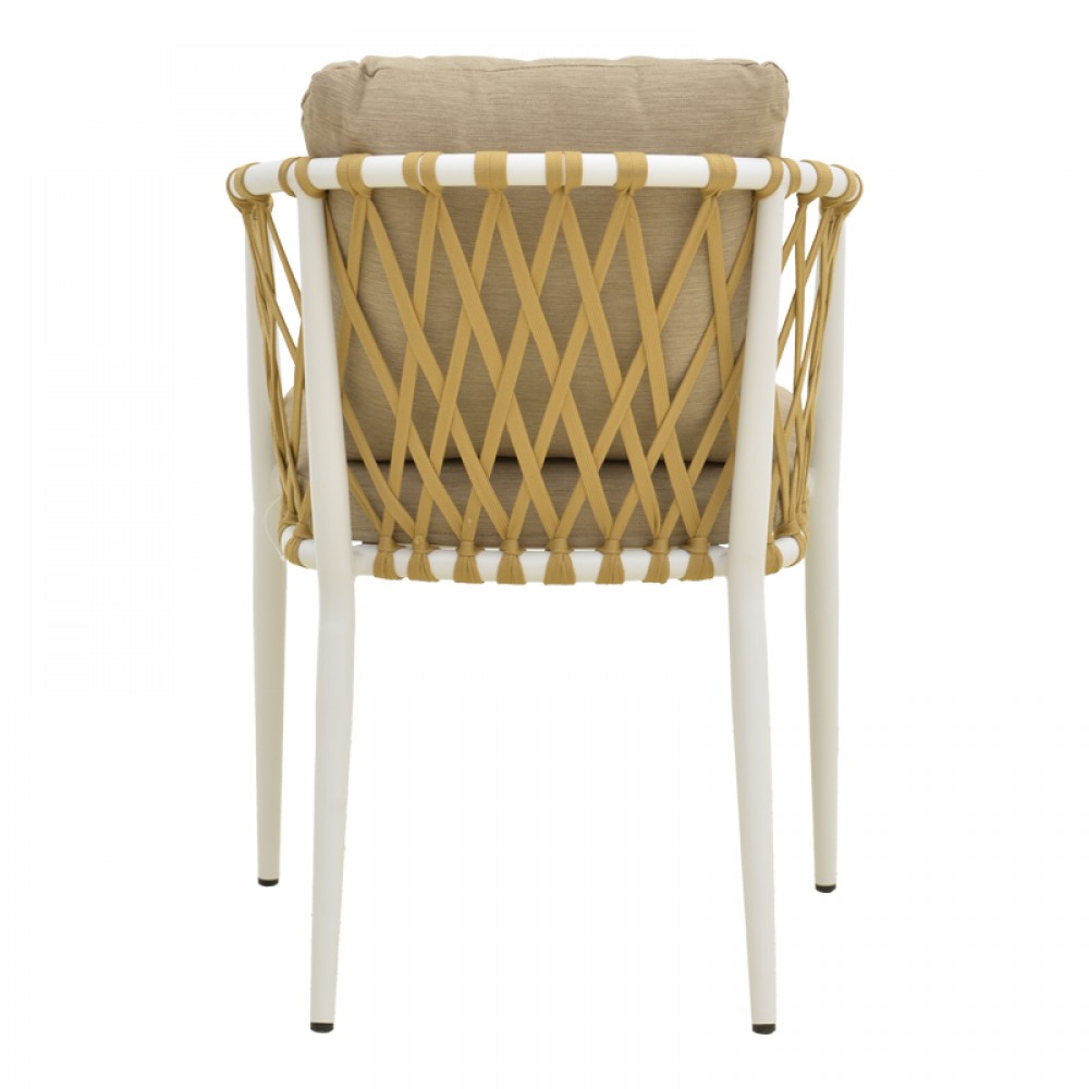 Πολυθρόνα Peluxe pakoworld αλουμίνιο λευκό-pe σχοινί φυσικό-μαξιλάρια μπεζ 54x62x75,5εκ