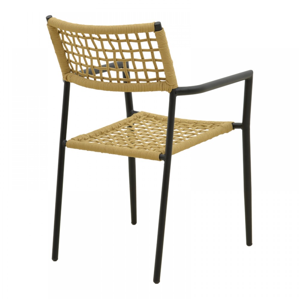 Πολυθρόνα Castal pakoworld στοιβαζόμενη μέταλλο σε μαύρο -pe σχοινί σε φυσική απόχρωση 53x59x84εκ