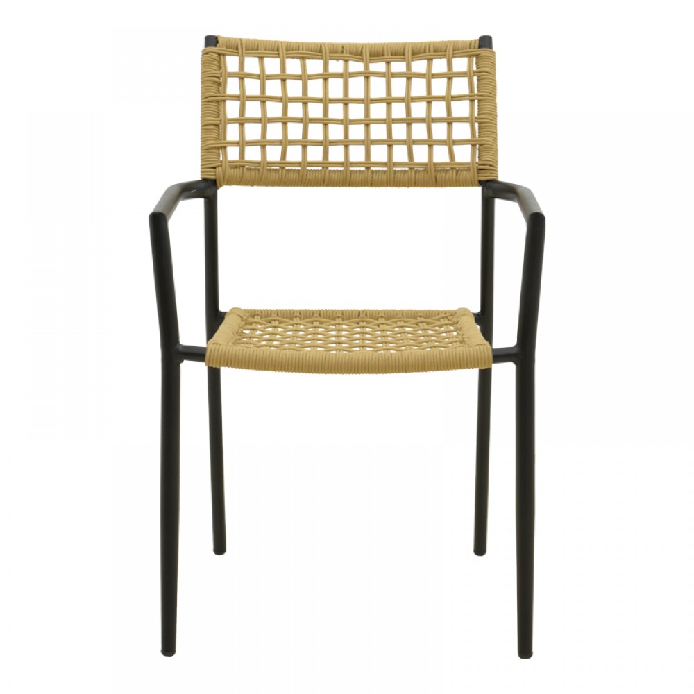 Πολυθρόνα Castal pakoworld στοιβαζόμενη μέταλλο σε μαύρο -pe σχοινί σε φυσική απόχρωση 53x59x84εκ