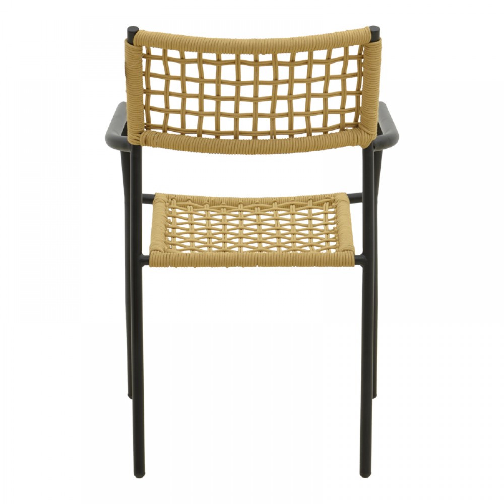 Πολυθρόνα Castal pakoworld στοιβαζόμενη μέταλλο σε μαύρο -pe σχοινί σε φυσική απόχρωση 53x59x84εκ