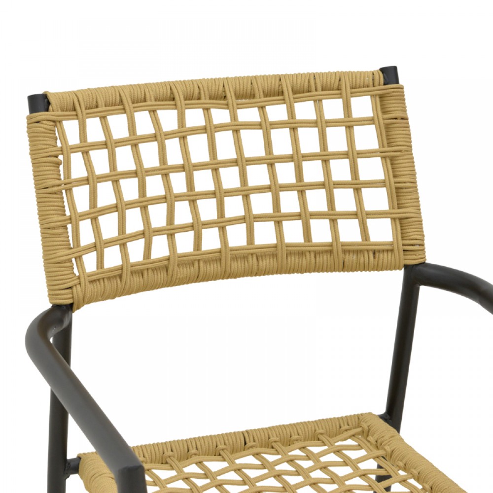 Πολυθρόνα Castal pakoworld στοιβαζόμενη μέταλλο σε μαύρο -pe σχοινί σε φυσική απόχρωση 53x59x84εκ
