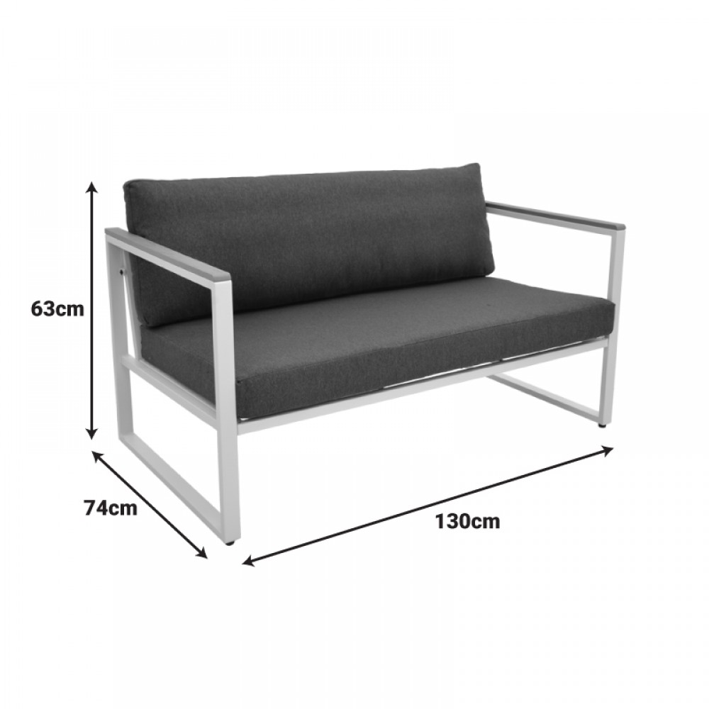 Καναπές διθέσιος Aurelio pakoworld μαύρο μέταλλο με μαύρα μαξιλάρια 130x74x63εκ