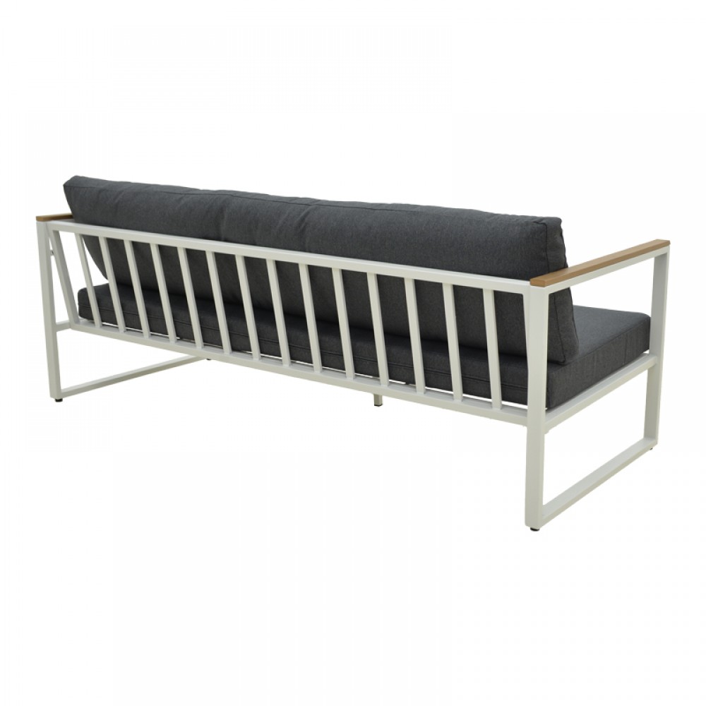 Καναπές τριθέσιος Aurelio pakoworld μεταλλικός σε λευκή -μαξιλάρια σε ανθρακί απόχρωση 192x74x63εκ