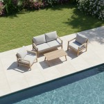 Σαλόνι κήπου Andasio pakoworld σετ 4τεμ αλουμίνιο κ σχοινί σε φυσική- μαξιλάρια σε γκρι απόχρωση