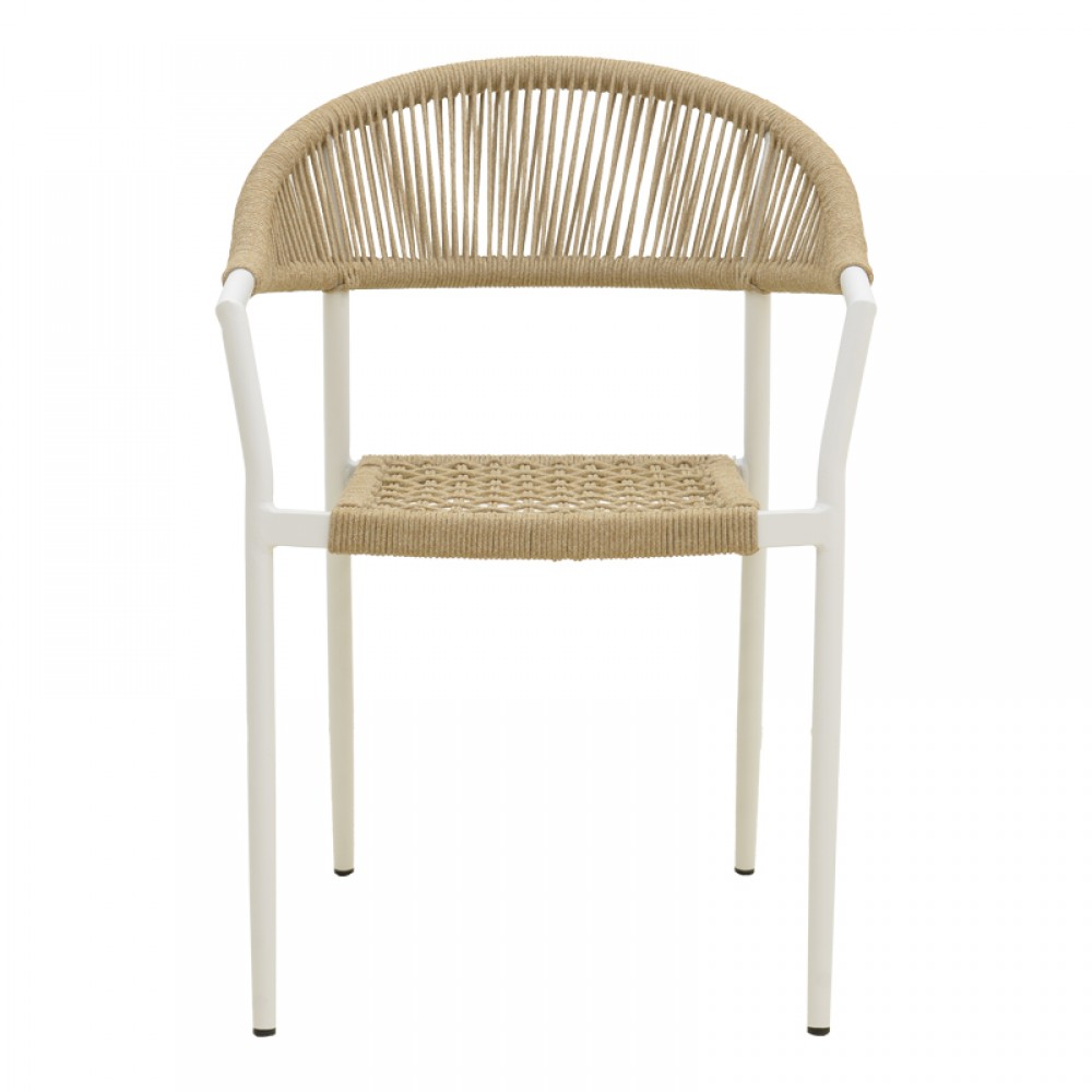 Πολυθρόνα Ammos pakoworld στοιβαζόμενη αλουμίνιο σε λευκή- pe σχοινί σε φυσική απόχρωση 56x61.5x82εκ