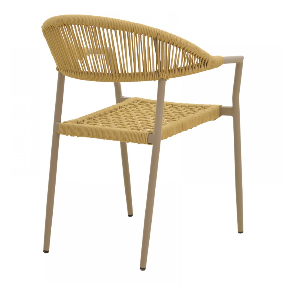 Πολυθρόνα Ammos pakoworld στοιβαζόμενη αλουμίνιο μόκα-pe σχοινί σε φυσική απόχρωση 56x61,5x82εκ