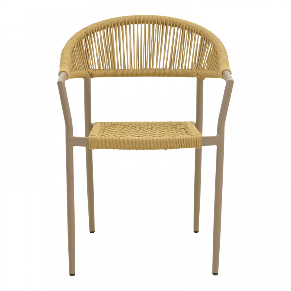 Πολυθρόνα Ammos pakoworld στοιβαζόμενη αλουμίνιο μόκα-pe σχοινί σε φυσική απόχρωση 56x61,5x82εκ