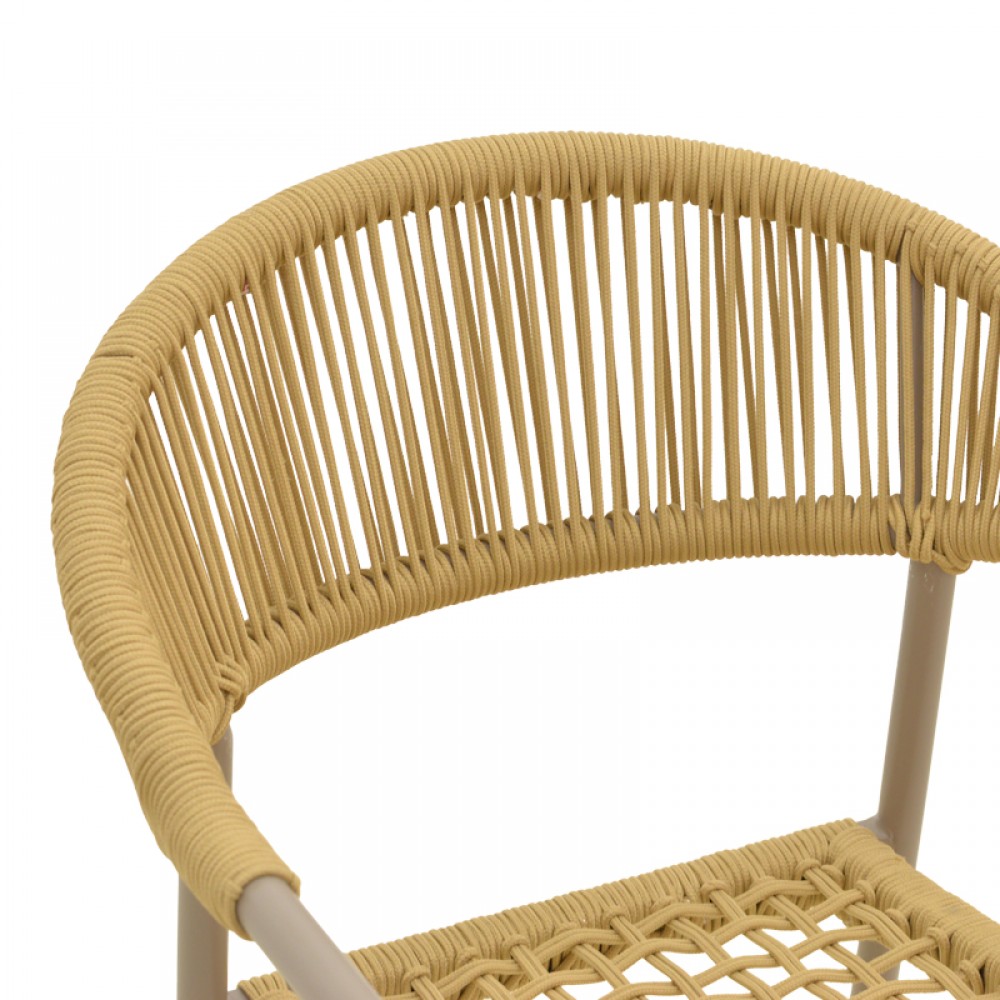 Πολυθρόνα Ammos pakoworld στοιβαζόμενη αλουμίνιο μόκα-pe σχοινί σε φυσική απόχρωση 56x61,5x82εκ