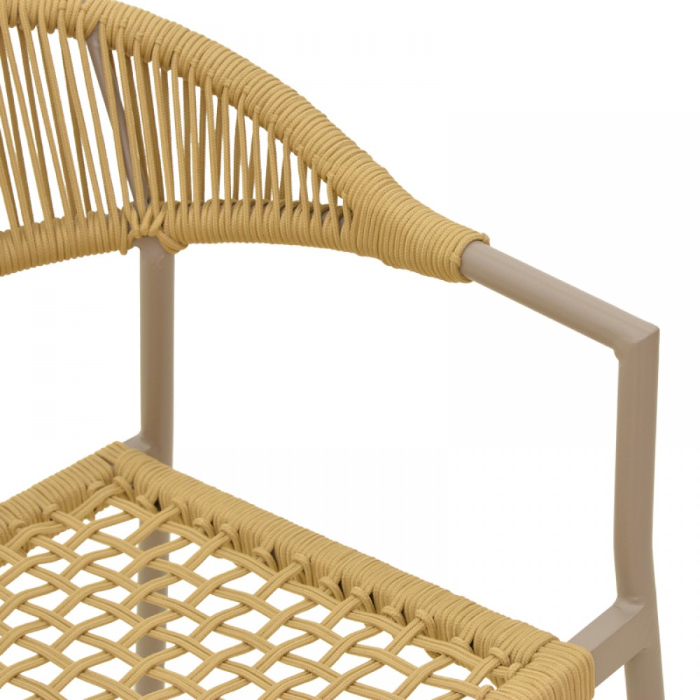 Πολυθρόνα Ammos pakoworld στοιβαζόμενη αλουμίνιο μόκα-pe σχοινί σε φυσική απόχρωση 56x61,5x82εκ