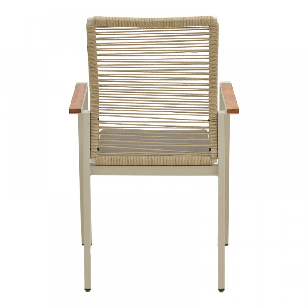 Πολυθρόνα Aegean pakoworld στοιβαζόμενη -teak- αλουμίνιο και μόκα textline με pe σχοινί μπεζ 56,5x58x91εκ