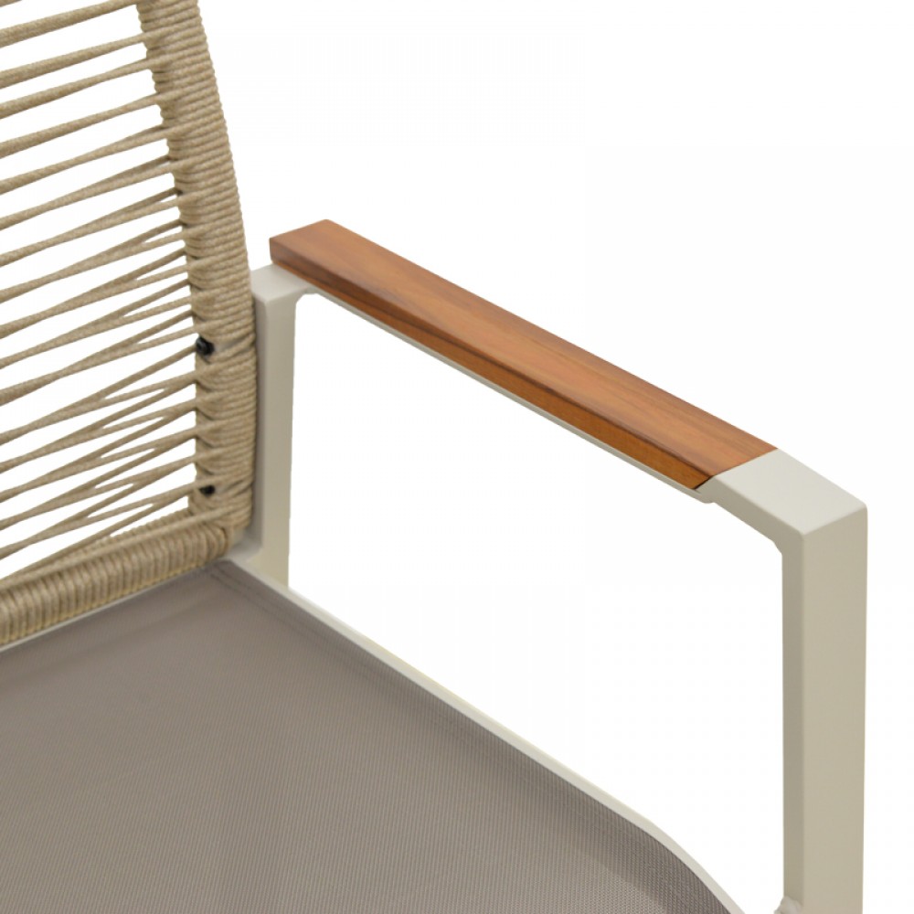 Πολυθρόνα Aegean pakoworld στοιβαζόμενη -teak- αλουμίνιο και μόκα textline με pe σχοινί μπεζ 56,5x58x91εκ