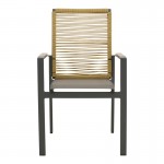 Πολυθρόνα Aegean pakoworld στοιβαζόμενη teak-pe σχοινί σε φυσική - αλουμίνιο κ textline σε ανθρακί απόχρωση 56.5x58x91εκ