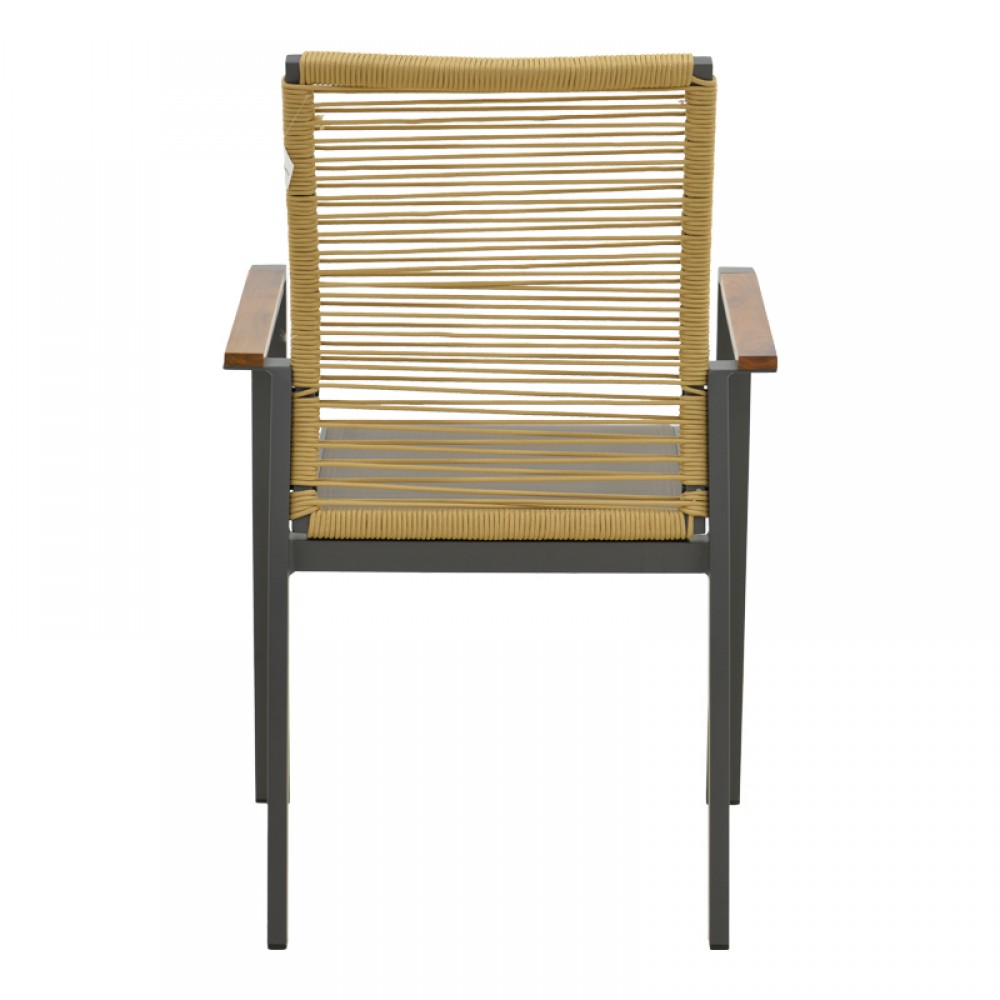 Πολυθρόνα Aegean pakoworld στοιβαζόμενη teak-pe σχοινί σε φυσική - αλουμίνιο κ textline σε ανθρακί απόχρωση 56.5x58x91εκ