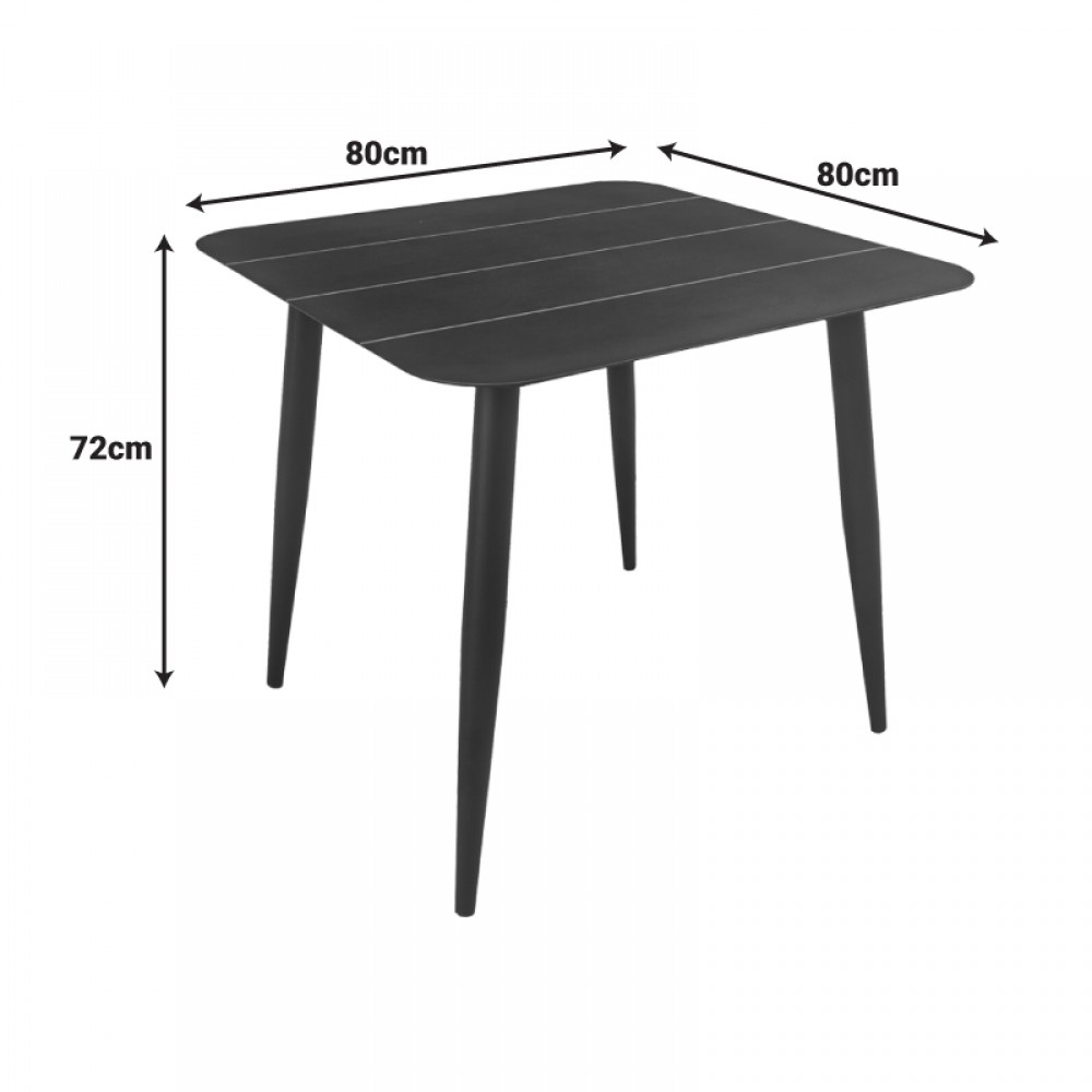 Τραπέζι Vista pakoworld αλουμίνιο σε μαύρη απόχρωση 80x80x72εκ