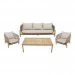 Σαλόνι εξωτερικού χώρου Verilan pakoworld μασίφ ξύλο ακακίας με σχοινί και μπεζ μαξιλάρια