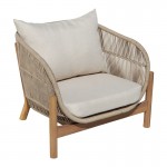 Σαλόνι εξωτερικού χώρου Verilan pakoworld μασίφ ξύλο ακακίας με σχοινί και μπεζ μαξιλάρια