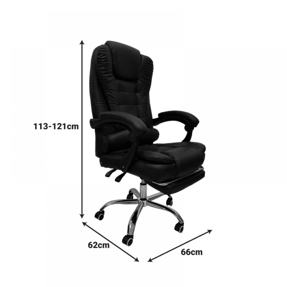 Καρέκλα γραφείου διευθυντή με υποπόδιο Worko pakoworld pu σε μαύρη απόχρωση 53x69x114-122εκ