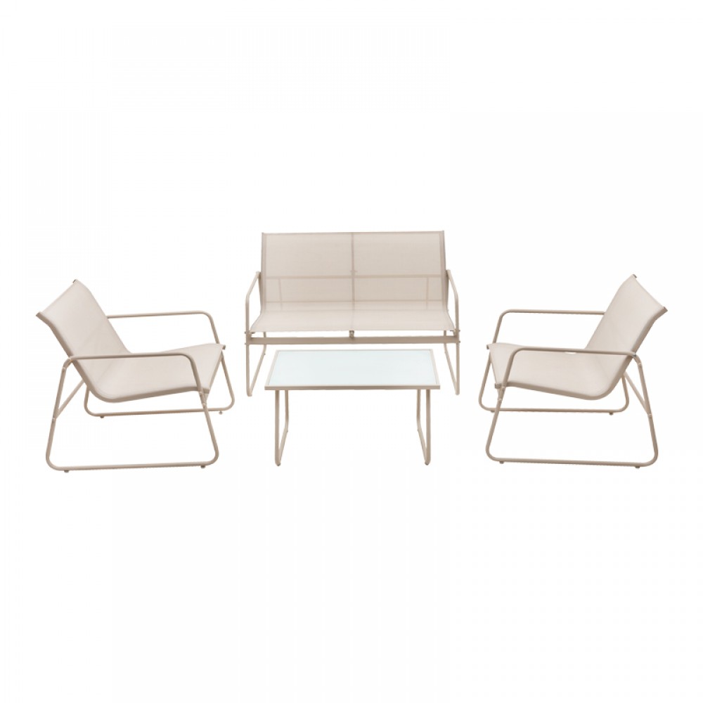 Σαλόνι εξωτερικού χώρου Veranda textilene-μέταλλο σε cappuccino απόχρωση