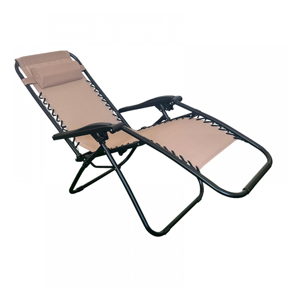 Πολυθρόνα relax πτυσσόμενη Mirka pakoworld μόκα textilene με μαύρο μέταλλο 65x165x110εκ