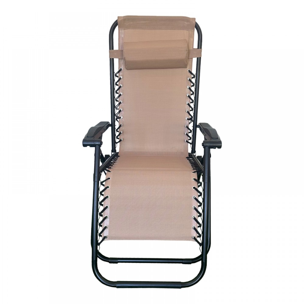 Πολυθρόνα relax πτυσσόμενη Mirka pakoworld μόκα textilene με μαύρο μέταλλο 65x165x110εκ