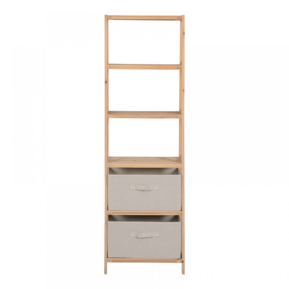 Ραφιέρα δαπέδου με συρτάρια Wolen pakoworld ξύλο ελάτου-ύφασμα σε φυσική-μπεζ απόχρωση 42x27.5x139εκ