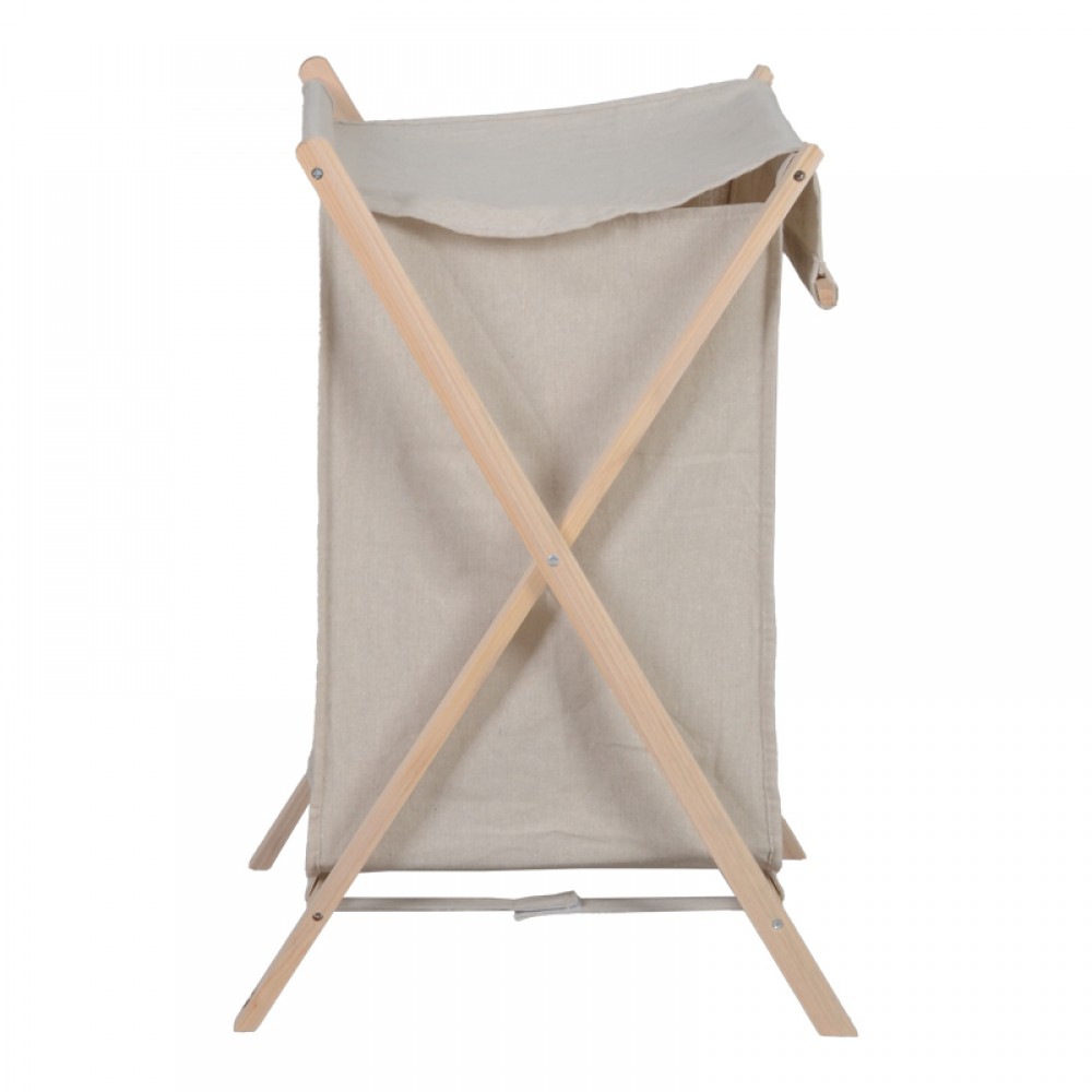 Καλάθι απλύτων Lonerte pakoworld ξύλο ελάτου-ύφασμα σε φυσική-μπεζ απόχρωση 43.5x41x64εκ