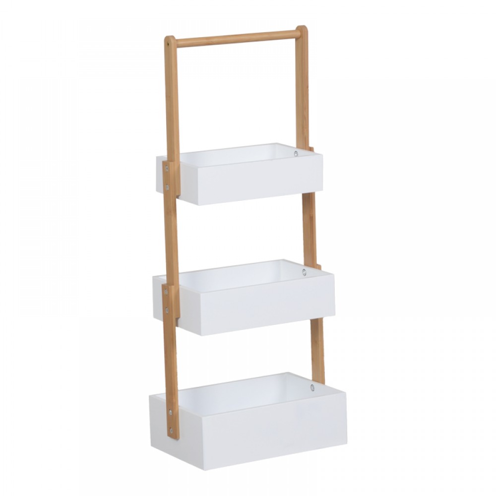 Ραφιέρα δαπέδου Arvy pakoworld μπαμπού σε λευκή-φυσική απόχρωση 32x20x75.5εκ