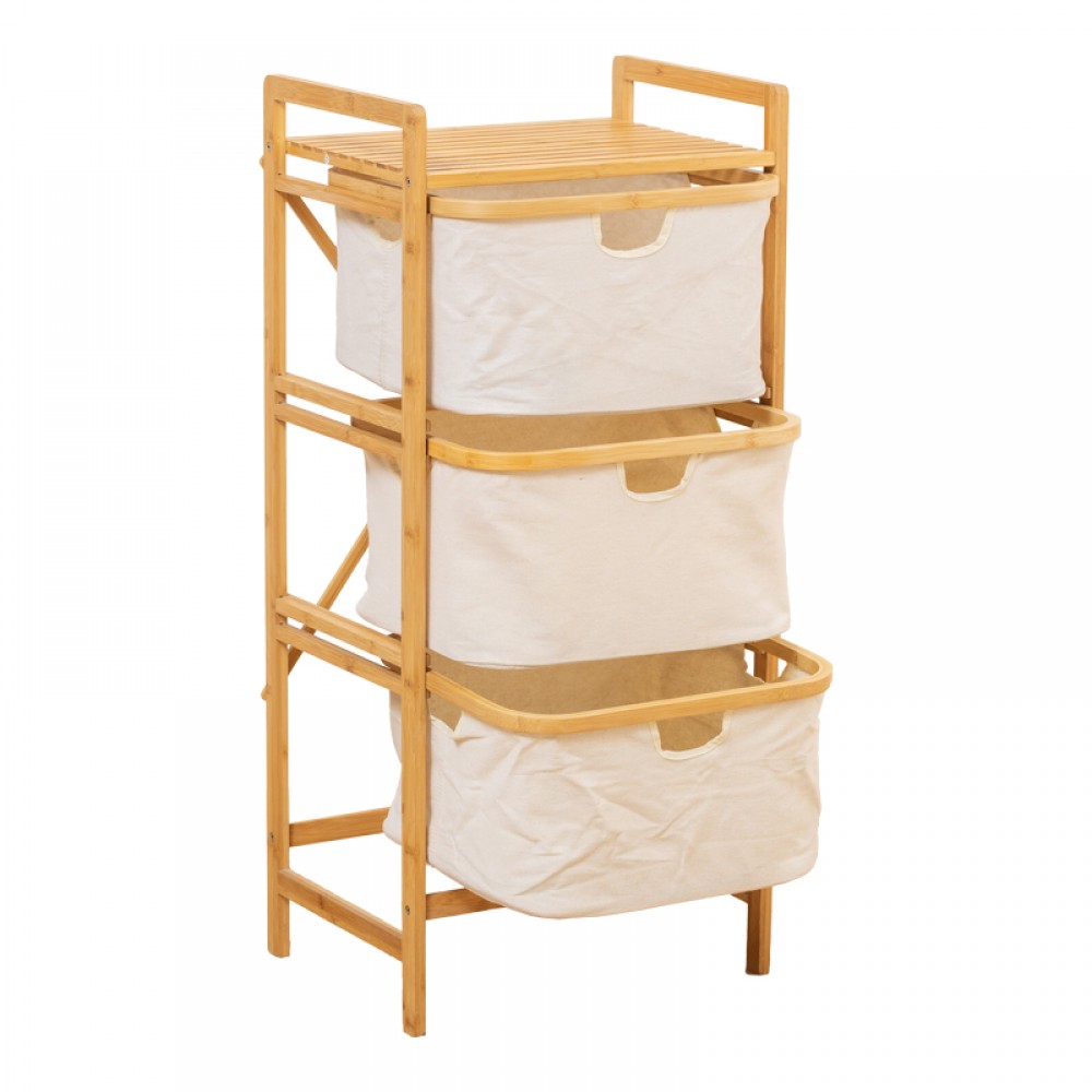 Ραφιέρα δαπέδου Hanev pakoworld μπαμπού-ύφασμα σε φυσική-μπεζ απόχρωση 44x33x96εκ