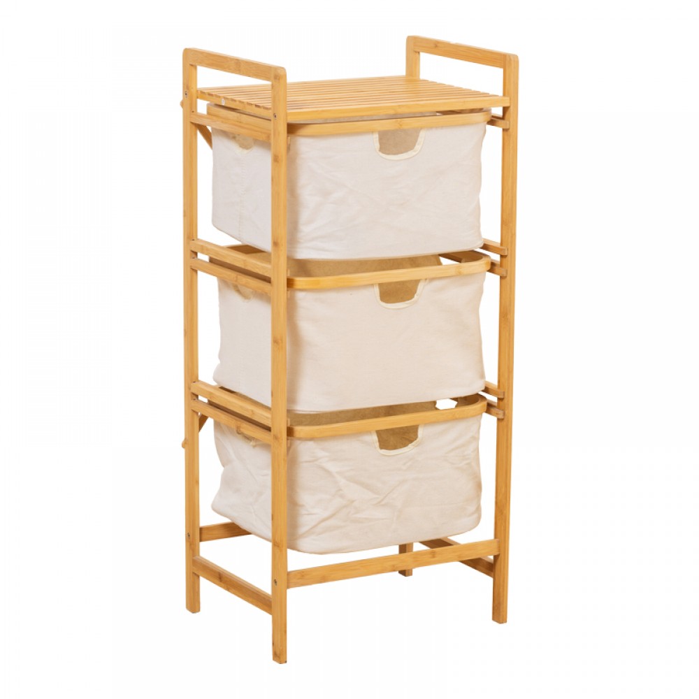 Ραφιέρα δαπέδου Hanev pakoworld μπαμπού-ύφασμα σε φυσική-μπεζ απόχρωση 44x33x96εκ