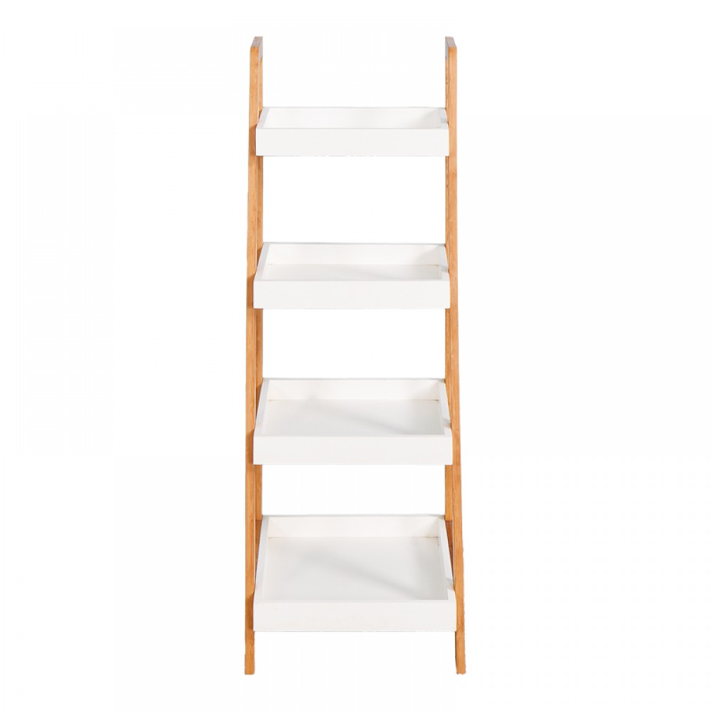 Ραφιέρα δαπέδου Leby pakoworld μπαμπού-mdf σε λευκή-φυσική απόχρωση 35x34x98εκ