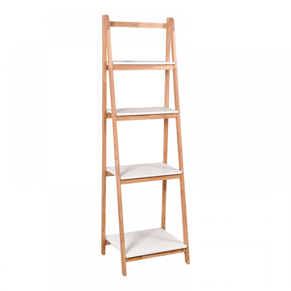 Ραφιέρα δαπέδου Benwen pakoworld πτυσσόμενη rubberwood-mdf σε λευκή-φυσική απόχρωση 42x34.5x140εκ