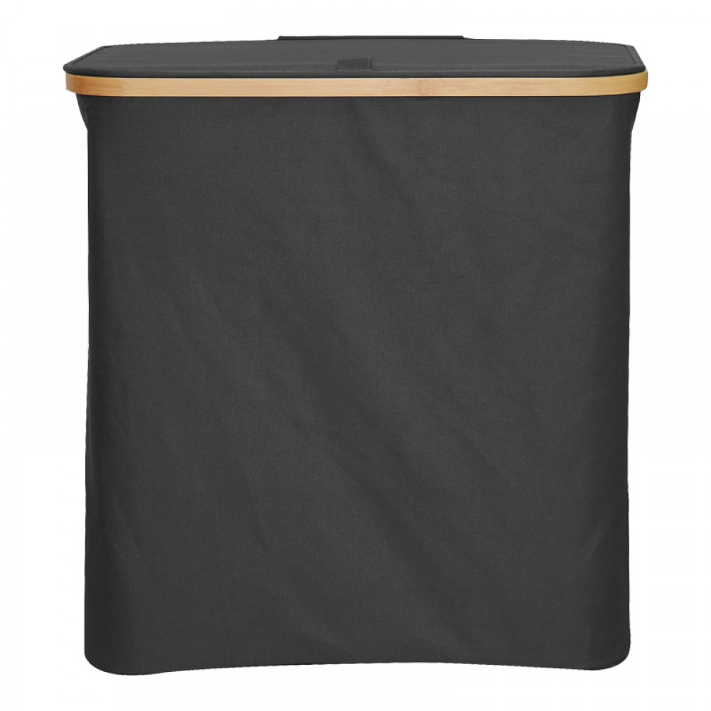 Καλάθι απλύτων Lodge pakoworld μπαμπού-ύφασμα σε γκρι απόχρωση 54x33x60εκ