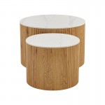 Τραπέζι σαλονιού Nelba pakoworld σετ 2τεμ oak MDF με  κεραμική επιφάνεια σε όψη μαρμάρου
