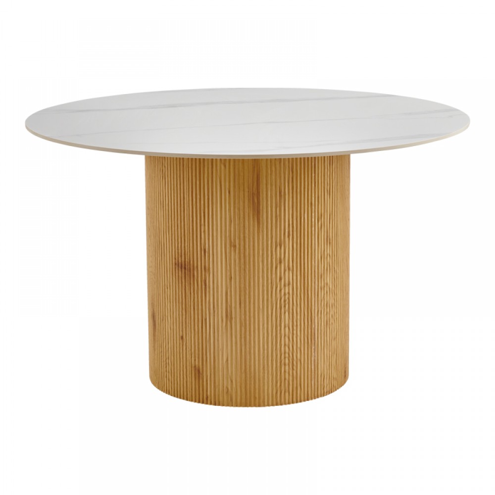 Τραπέζι Sikulu pakoworld oak MDF με κεραμική επιφάνεια σε λευκό μαρμάρου Φ125x77εκ