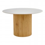 Τραπέζι Sikulu pakoworld oak MDF με κεραμική επιφάνεια σε λευκό μαρμάρου Φ125x77εκ