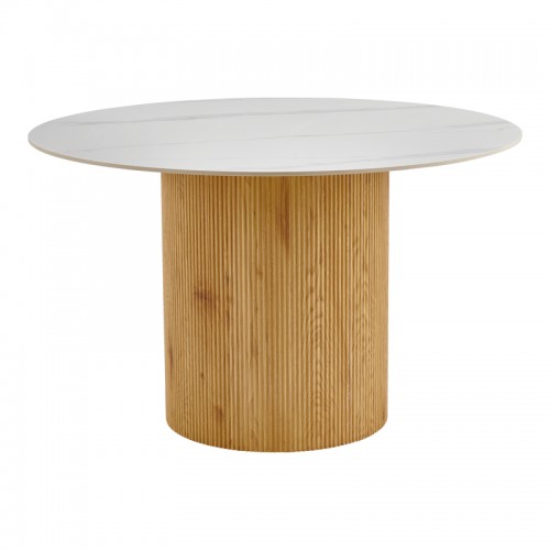 Τραπέζι Sikulu pakoworld oak MDF με κεραμική επιφάνεια σε λευκό μαρμάρου Φ125x77εκ
