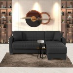 Γωνιακός καναπές-κρεβάτι αναστρέψιμος Stashio pakoworld ύφασμα ανθρακί 202x143x84εκ