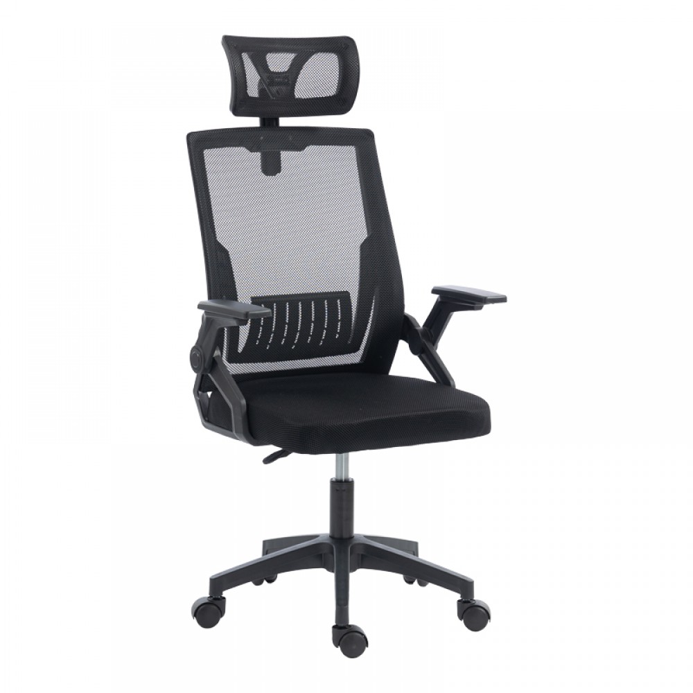 Καρέκλα γραφείου Plymot pakoworld mesh χρώμα μαύρο 48x58x112-122εκ