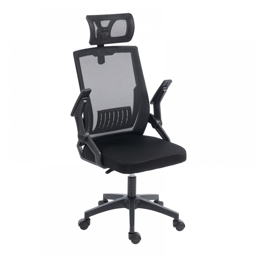 Καρέκλα γραφείου Plymot pakoworld mesh χρώμα μαύρο 48x58x112-122εκ