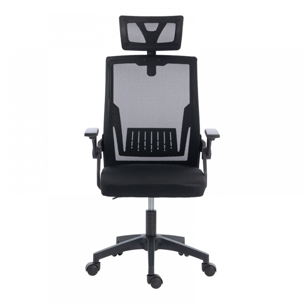 Καρέκλα γραφείου Plymot pakoworld mesh χρώμα μαύρο 48x58x112-122εκ