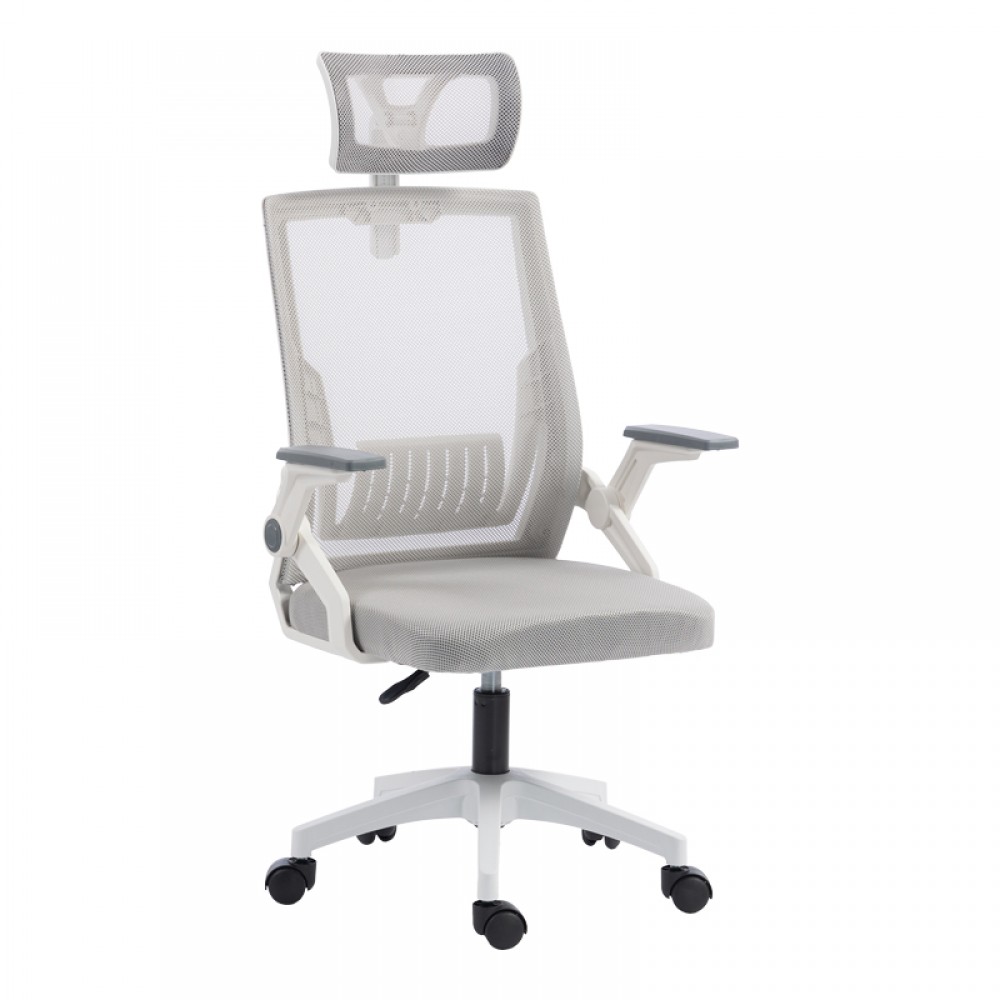 Καρέκλα γραφείου Plymot pakoworld λευκή - mesh γκρι 48x58x112-122εκ