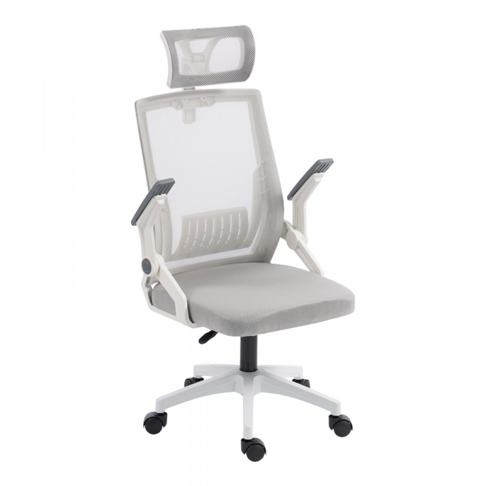 Καρέκλα γραφείου Plymot pakoworld λευκή - mesh γκρι 48x58x112-122εκ