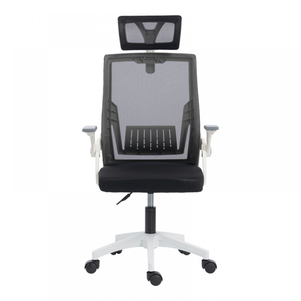 Καρέκλα γραφείου Plymot pakoworld λευκή - mesh μαύρο 48x58x112-122εκ