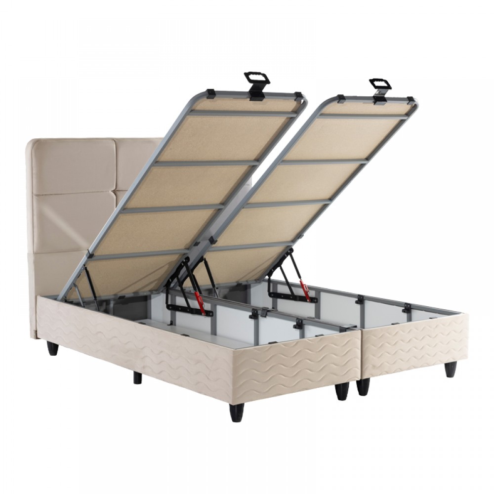 Κρεβάτι διπλό Punto pakoworld με αποθηκευτικό χώρο κρεμ βελούδο 160x200εκ